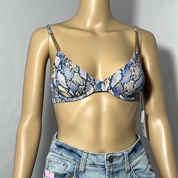 Shade & Shore Other - Shade & Shore Underwire Chain Strap Bikini Top Blue Snake Skin (YRY1W7)